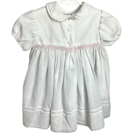 Sarah Louise England Girls White Hand Smocked Embroidered Dress 12 M Heirloom - Picture 7 of 12